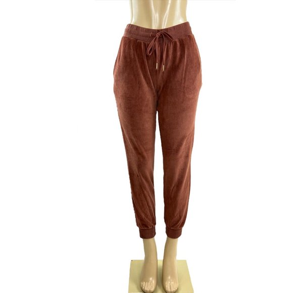Young Fabulous & Broke Velour Joggers Size S Cherrywood Pockets Drawstring Pants - Picture 3 of 10